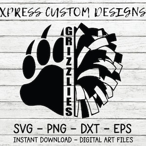 Grizzlies Paw Print Mascot SVG - Grizzlies Paw Print Cheer SVG