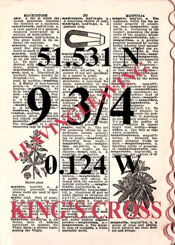 Harry Potter Platform 9 3//4 Dictionary Art Print Picture Poster King/'s Station
