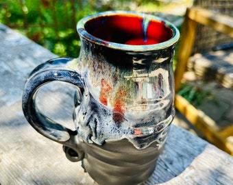 OOOOOH BABY! Berry, Blush & Turquoise over Satin black w/ swirl Handle • 20 ounce mug • In Stock