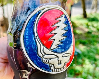 Grateful Dead 20 oz. Mug! Berry,Sapphire, Silver & Turquoise over Satin black • In Stock