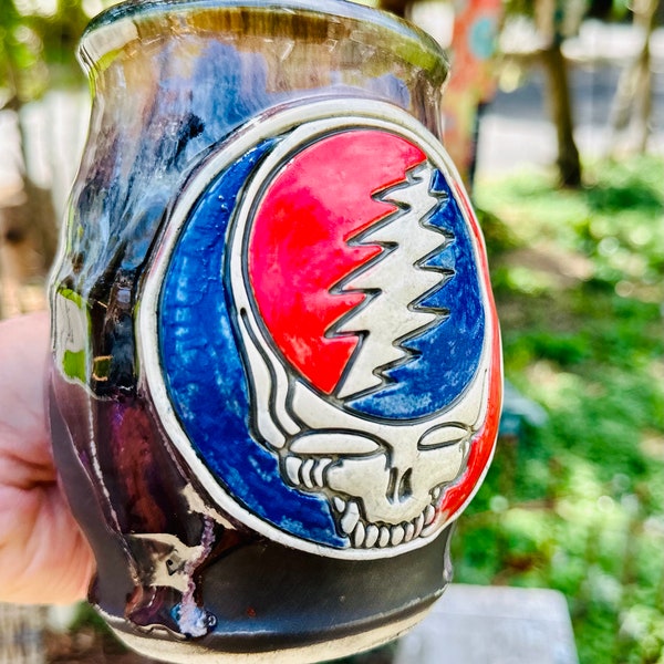 Grateful Dead 20 oz. Mug! Berry,Sapphire, Silver & Turquoise over Satin black • In Stock