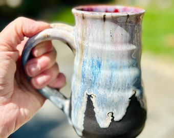 Blush & Turquoise over Satin black 16 ounce mug • berry purple interior  • In Stock