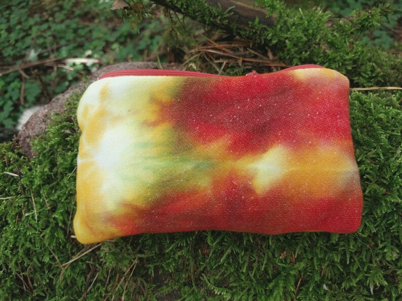 Travel Pouch Tie Dyed Fabric Colored Zipper Pouch OOAK ~ Hippie Handbag ~ Small Coin Purse ~Rose Tie Dye Pouch Festival Cotton Fleece Fabric