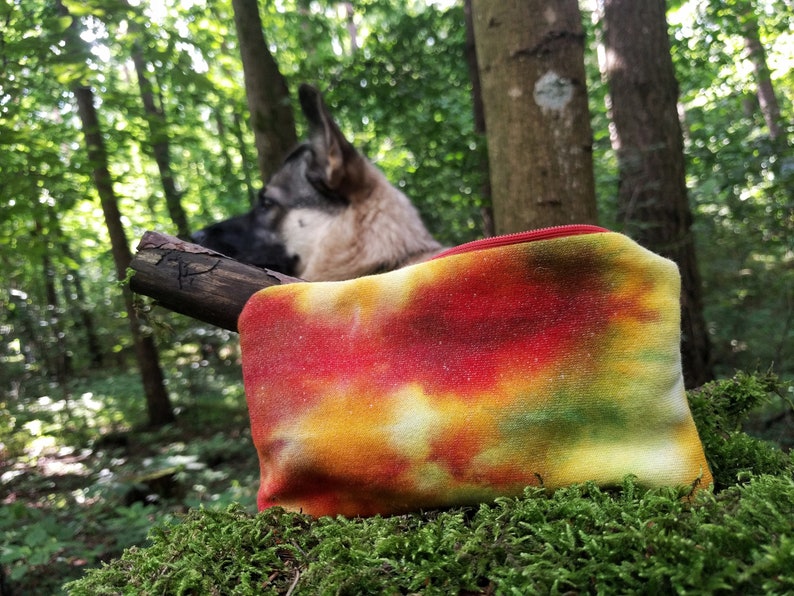 Travel Pouch Tie Dyed Fabric Colored Zipper Pouch OOAK ~ Hippie Handbag ~ Small Coin Purse ~Rose Tie Dye Pouch Festival Cotton Fleece Fabric
