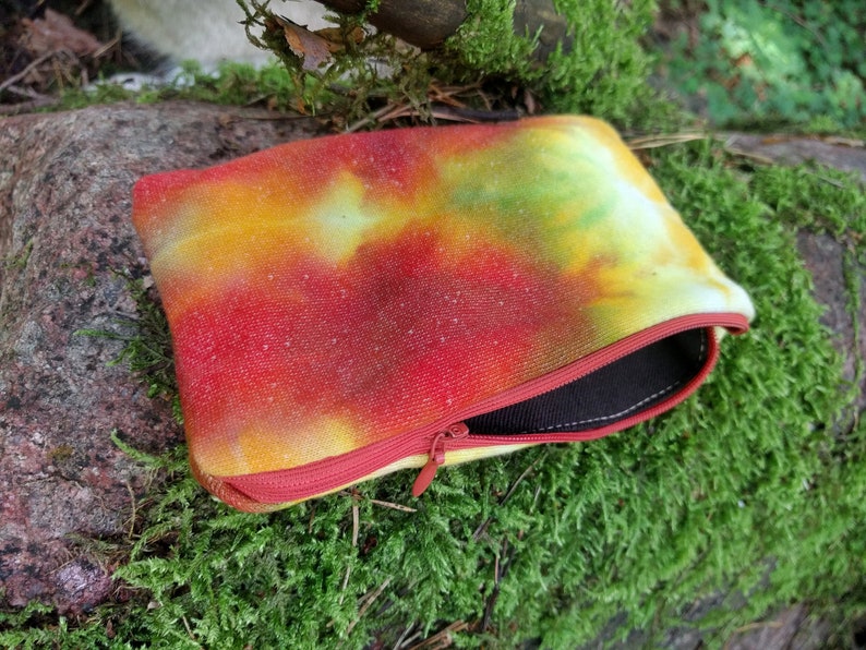 Travel Pouch Tie Dyed Fabric Colored Zipper Pouch OOAK ~ Hippie Handbag ~ Small Coin Purse ~Rose Tie Dye Pouch Festival Cotton Fleece Fabric