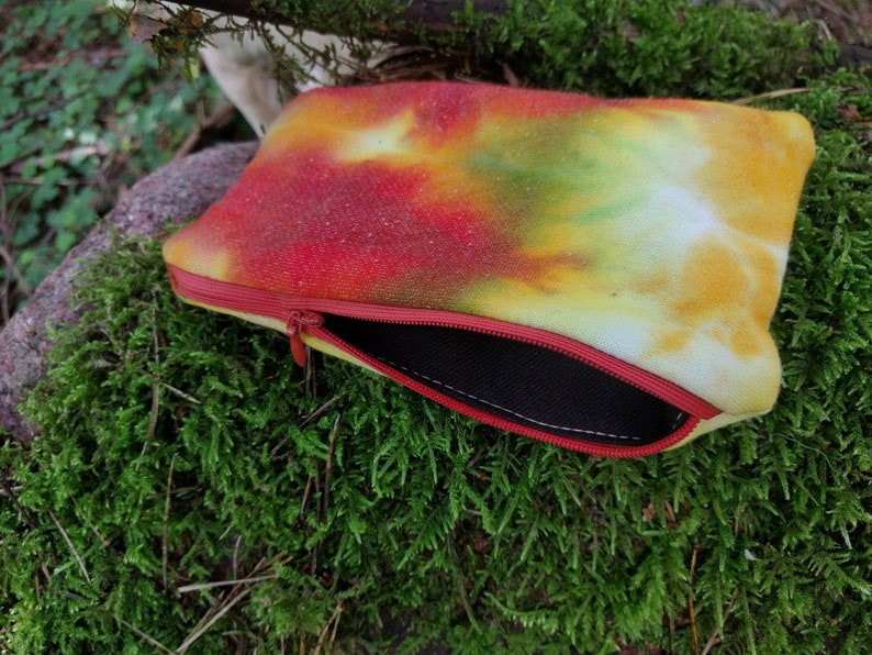 Travel Pouch Tie Dyed Fabric Colored Zipper Pouch OOAK ~ Hippie Handbag ~ Small Coin Purse ~Rose Tie Dye Pouch Festival Cotton Fleece Fabric