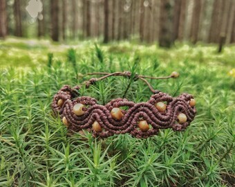 Charm Bracelet: Macame Brown Bracelet, Beaded Jewelry, Gypsy Fashion, Hippie Style, Bone Beads, Boho Friendship Accessore, Christmas Gift
