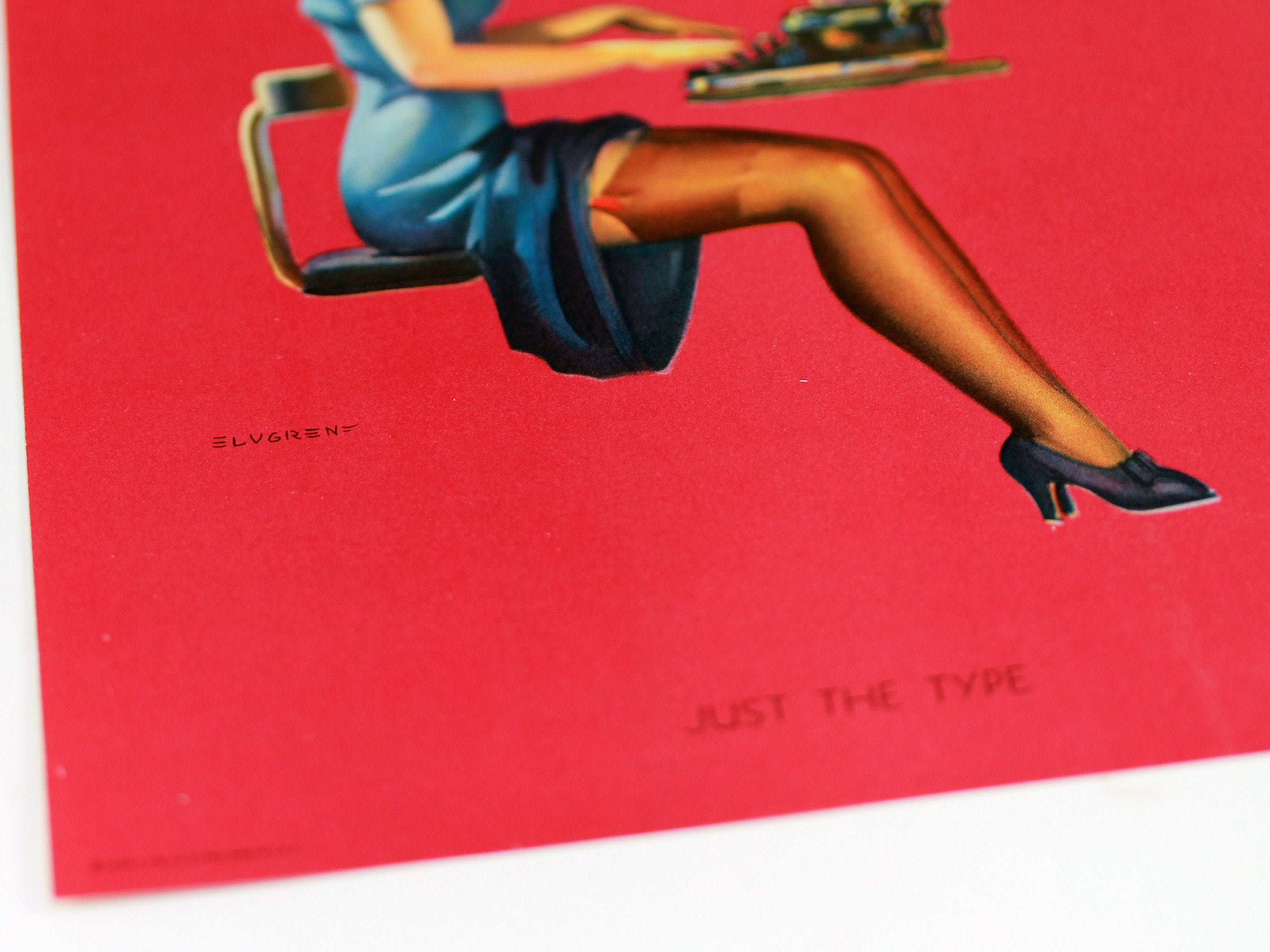 Vintage Elvgren Pin up Pin-up Girl Secretary Typist Red Nude Nylons