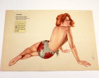 Vintage Varga Vargas Esquire Magazine Pin Up Girl Original October 1944 Calendar Page Month Excellent Condition!