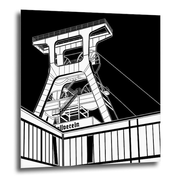COGNOSCO mini - Impression sur Aludibond - Essen Förderturm Zeche Zollverein - 10 x 10 cm - magnétique