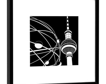 Weltzeituhr Berlin, Fine Art Print im Holzrahmen - von COGNOSCO