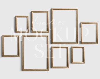 Vintage gouden lijstmodel 10 | Gallery Wall Mockup PSD + PNG (digitale download)