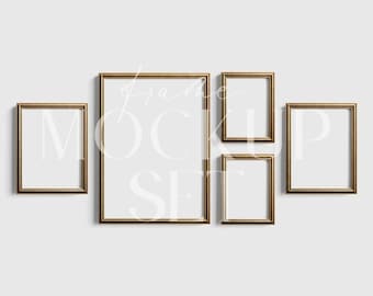 Vintage gouden lijstmodel 19 | Mockup galerijwand, PSD, PNG (digitale download)