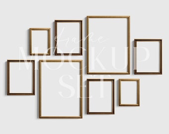 Vintage gouden lijstmodel 15 | Gallery Wall Mockup PSD + PNG (digitale download)