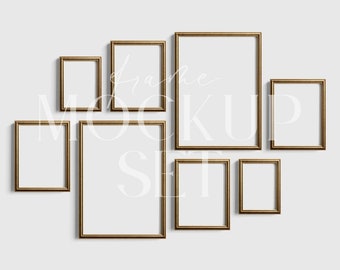 Vintage gouden lijstmodel 11 | Gallery Wall Mockup PSD + PNG (digitale download)