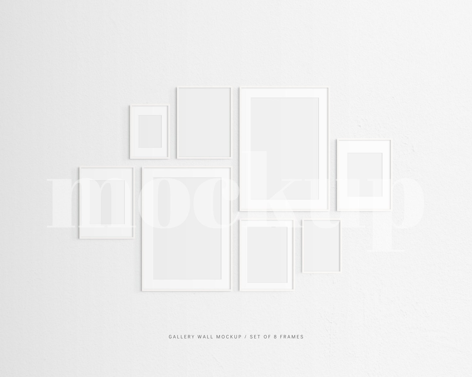 Gallery Wall Mockup Set of 8 Thin Frames White Modern, Minimalist Wall