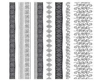 50 Hand Drawn Tribal Borders, Geometric Clip Art (PNG, EPS)