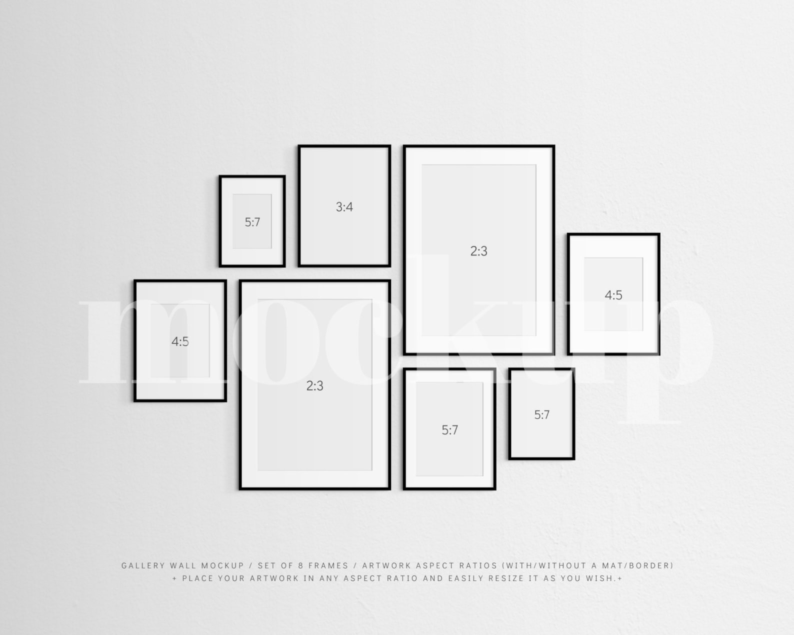 Gallery Wall Mockup Set of 8 Thin Frames Black Modern Etsy