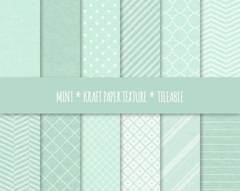 Mint Geometric Paper, Kraft Texture, Scrapbook Background (Digital Download)