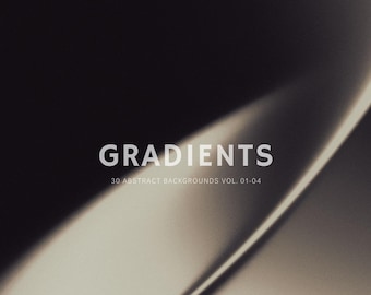 May include: Abstract background image with a dark gradient and a light, curved shape. The word "GRADIENTS" is in white text, with "30 ABSTRACT BACKGROUNDS VOL. 01-04" below it.