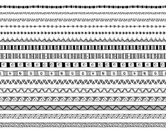 Hand Drawn Tribal Borders, Geometric Clipart (PNG, EPS)
