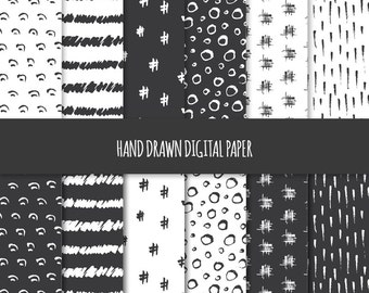 Hand Drawn Geometric Digital Paper: Abstract Ink Patterns (Digital Download)