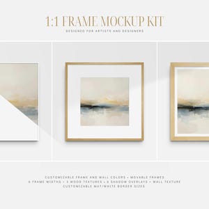 Kit de maqueta de marco cuadrado: Plantilla PSD de maqueta de arte mural con tapetes y sombras (descarga digital)