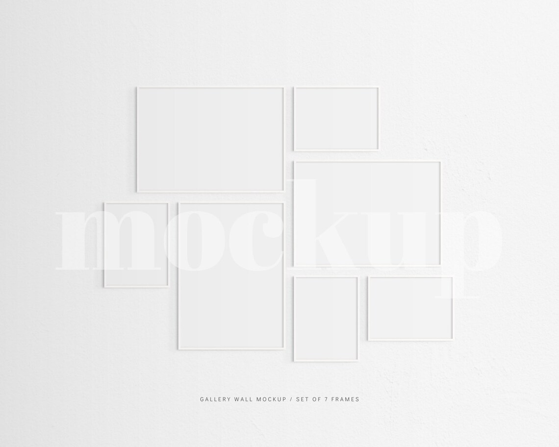 Gallery Wall Mockup Set of 7 Thin Frames White Modern Etsy