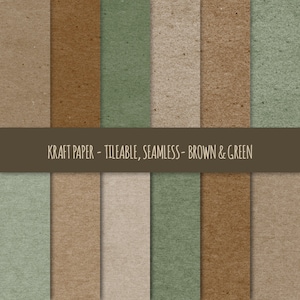 Papel Kraft Digital ~ Papel Kraft Marrom e Verde Tileable ~ Textura de Papel Kraft, Padrão Sem Costura ~ Fundo de Textura de Papelão