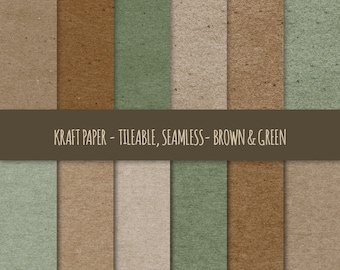 Brown & Green Kraft Paper Textures, Seamless Tileable Patterns (Digital Download)