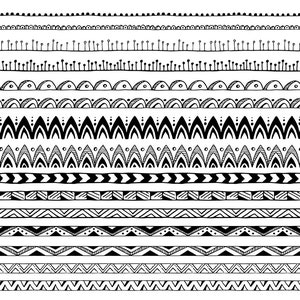 25 Hand Drawn Decorative Borders, Pattern Brushes: Tribal, Boho, Geometric, Abstract Doodle; Digital Borders Clipart, Borders Clip Art