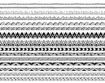 Hand Drawn Tribal Borders, Geometric Clipart (PNG, EPS)