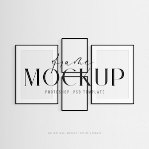 Gallery Wall Mockup | Frame Mockup Set of 4 Thin Frames | Black | Modern, Minimalist Wall Art Frame Mockup | PSD Template