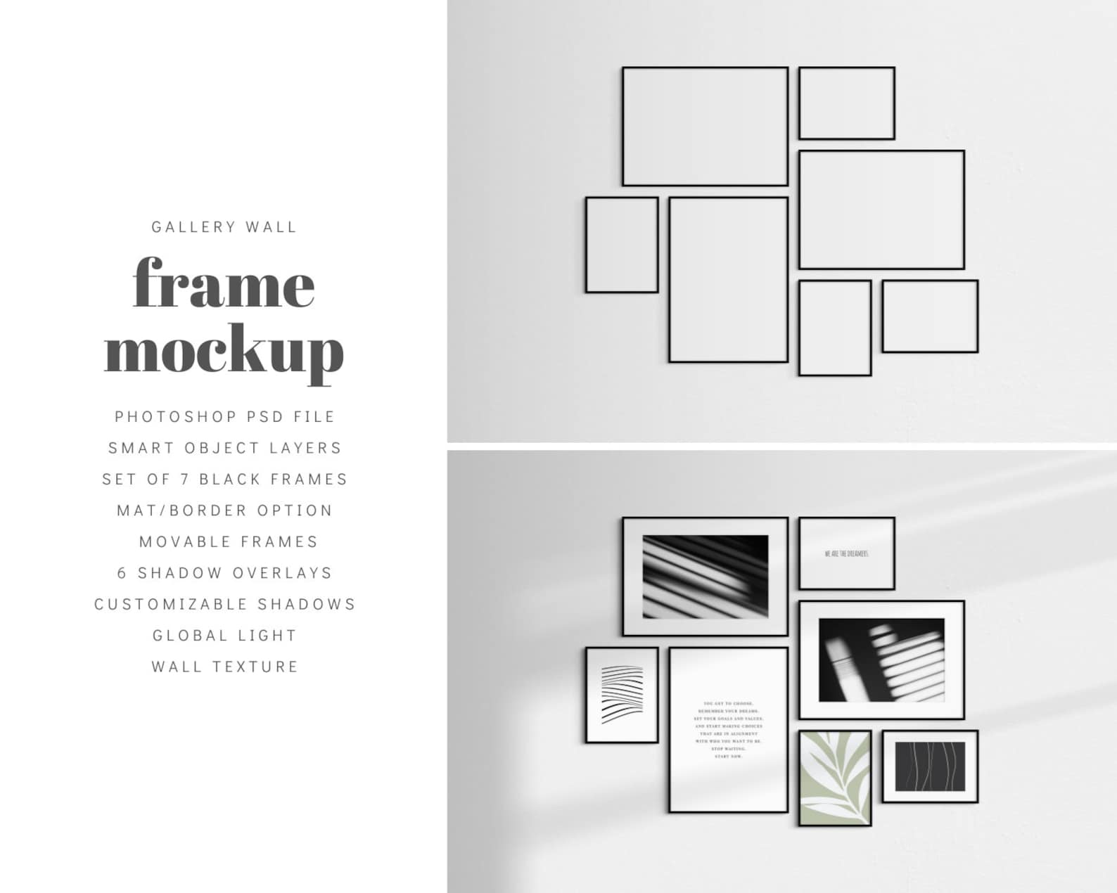 Gallery Wall Mockup Set of 7 Thin Frames Black Modern Etsy