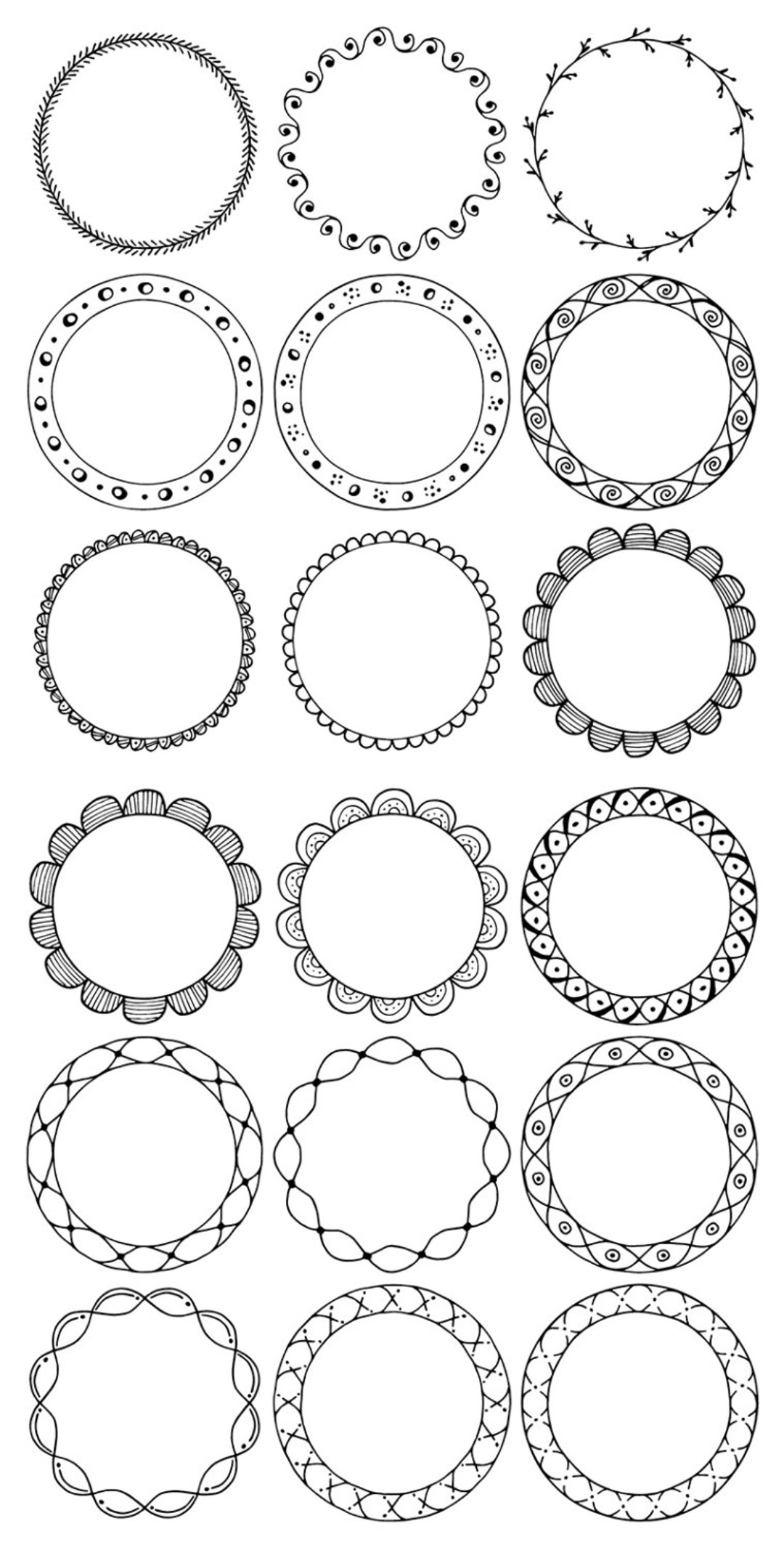 Hand-drawn multicolour doodle circular outlines, frames made of flower,  star, cloud shapes. Copy space child drawing. Editable tangle template,  boho ethnic design element, clipart for prints 15003552 Vector Art at  Vecteezy
