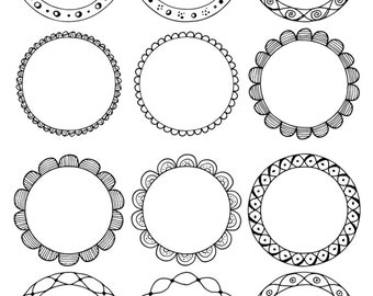 Cornici circolari floreali disegnate a mano, clipart scarabocchio boho (cornici digitali)