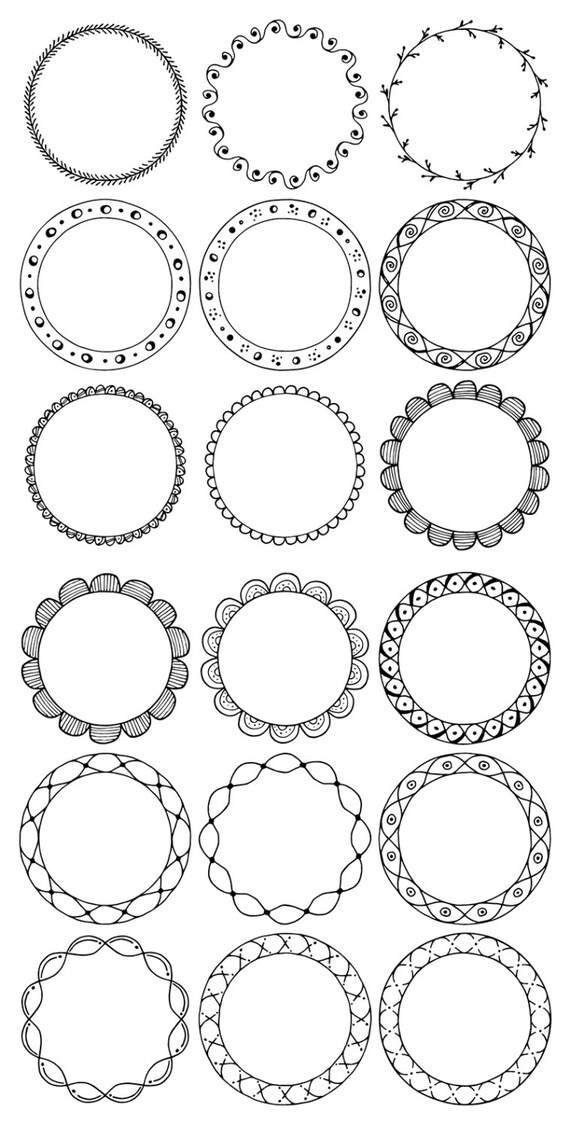 Download 36 Hand Drawn Decorative Round Frames Circle Borders Floral Etsy