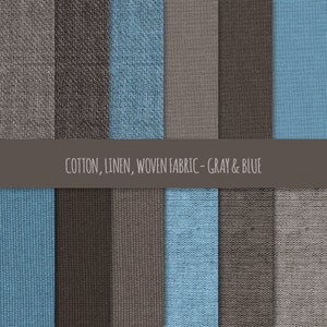 Linen, Cotton, Woven Fabric Digital Papers Gray & Blue  ~ Woven Fabric Textures ~ Fabric Printable Papers ~ Fabric Backgrounds