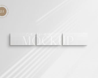 Canvas Mockup 2:1 1x2 Landscape Set of 3 Horizontal Canvases | Unframed Art Canvas Mockup | Horizontal Canvas Mockup PSD | Front View