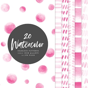 20 modelli di acquerello senza cuciture, modelli di acquerello rosa su sfondo bianco, sfondi texture acquerello, carta digitale acquerello
