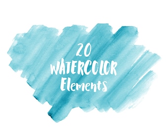 20 Blue Watercolor Splotches, Splatters and Brush Strokes; Blue Watercolor Clip Art, Transparent Background PNG; Watercolor Design Elements