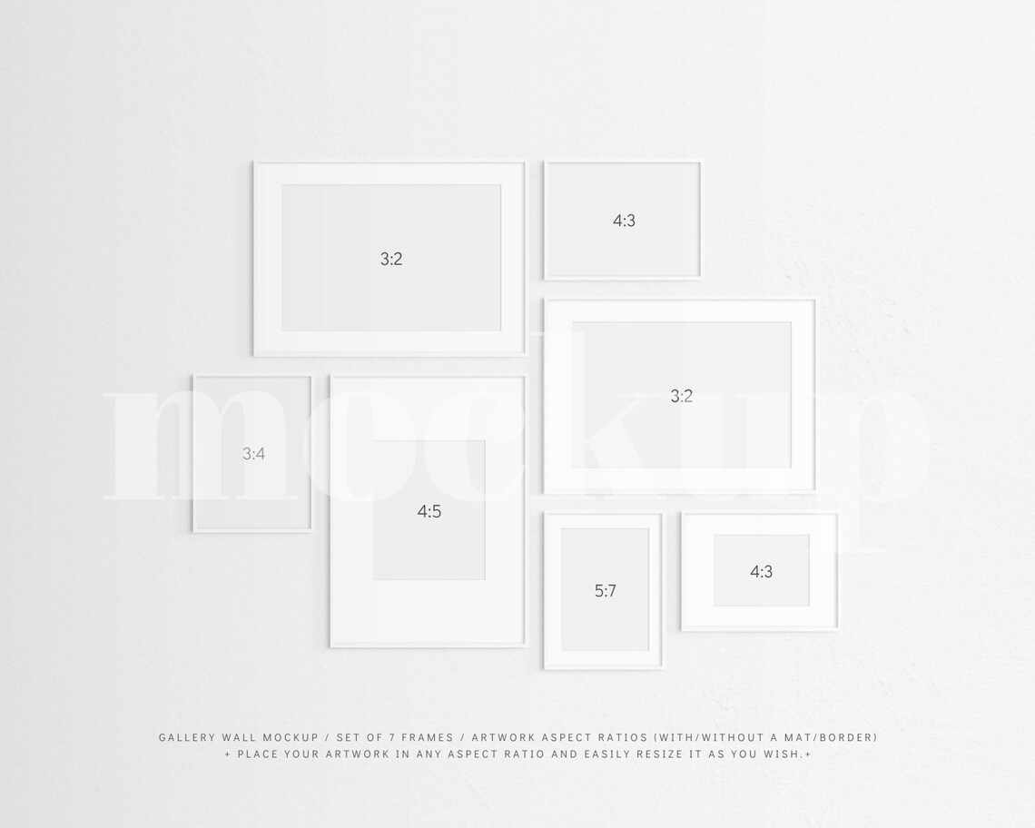 Gallery Wall Mockup Set of 7 Thin Frames White Modern Etsy