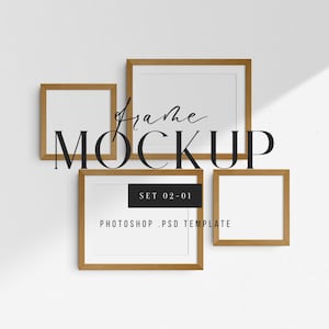 Gallery Wall Mockup 02-01 Frame Mockup Template PSD Wall Art Mockup Set of 4 Frames | Mat Passepartout | Shadow Overlays