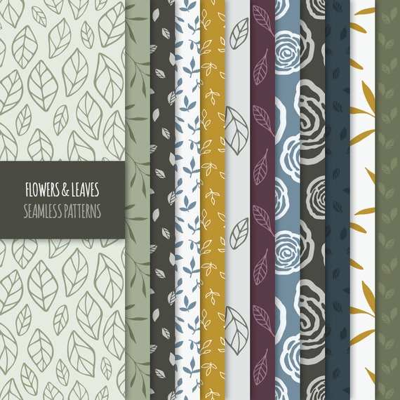 Floral Seamless Patterns, Leaves, Foliage Digital Paper (Digital Download)