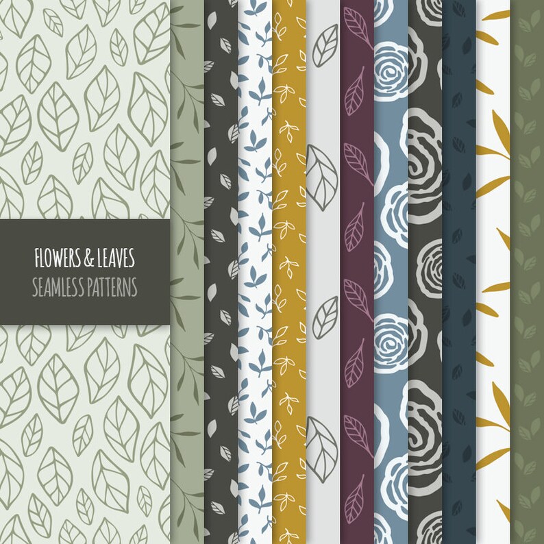 Seamless Patterns With Flowers, Leaves and Foliage Floral, Leaf and ...