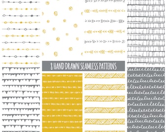 Tribal Geometric Digital Paper: Hand-Drawn Doodles (Seamless Patterns)