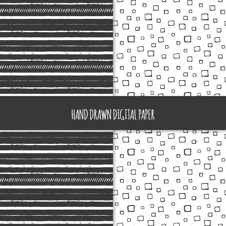 Abstract Doodles; Seamless Patterns; Printable Scrapbook Paper; Web /& Print Background; Black and White Hand Drawn Digital Paper Geometric