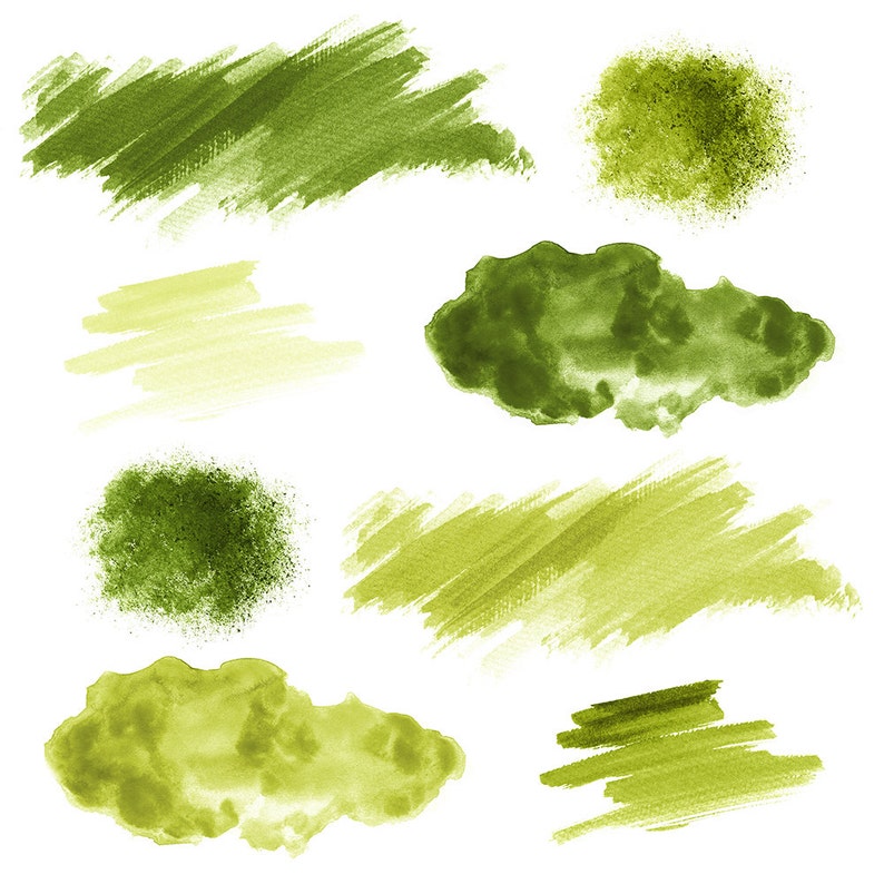 16 Green Watercolor Splotches Splatters Brush Strokes Green Etsy