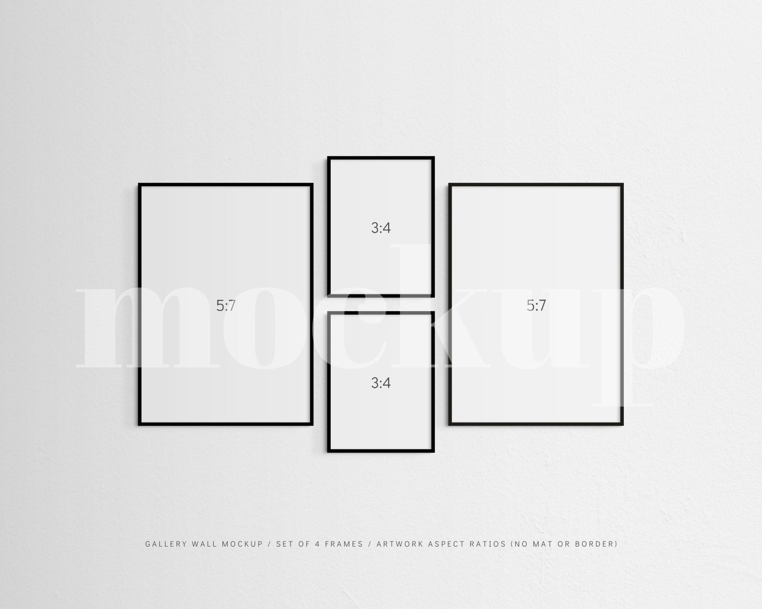 Gallery Wall Mockup Set of 4 Thin Frames Black Modern, Minimalist Wall