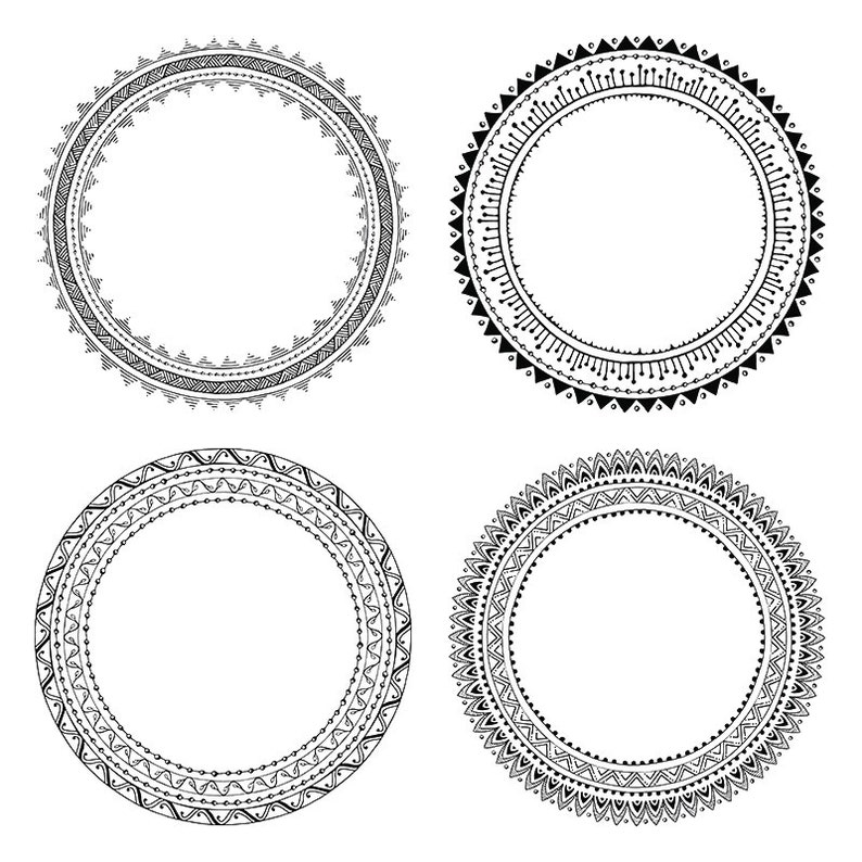 10 Hand Drawn Decorative Round Frames, Circle Borders: Tribal, Boho ...